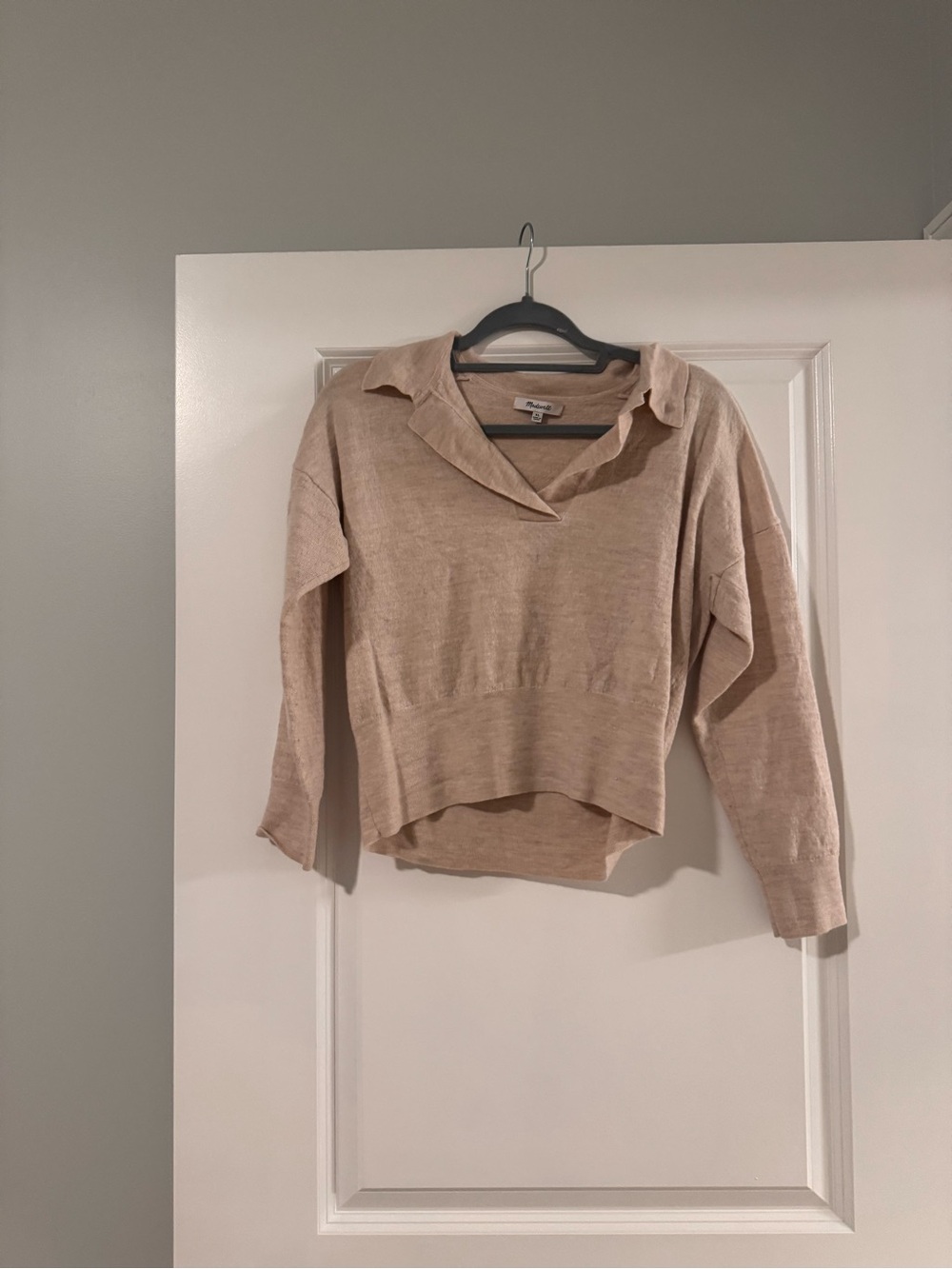 Madewell Light Beige V-Neck Collared Knit Sweater
